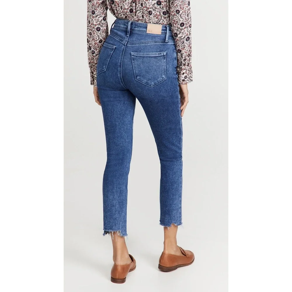PAIGE Sarah Slim‎ Crop Jeans Size 26 Skysong with Distressed Hem Skinny Straight